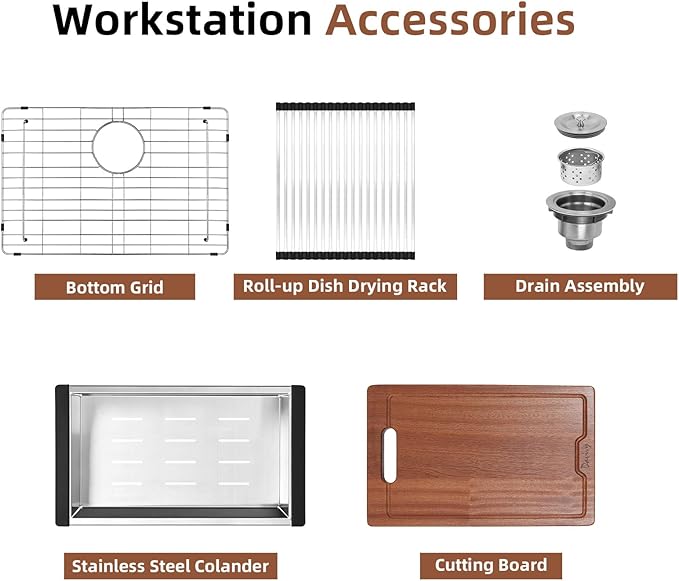Davivy 27 Inch White Undermount Kitchen Sink Workstation, Dual Mount Granite Quartz Composite Kitchen Sink, Single Bowl with Accessories