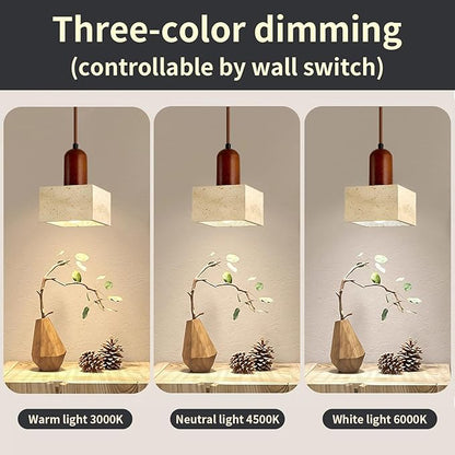 Japanese Wabi sabi Pendant Light with Natural Stone Shade, Dimmable Modern Wood Hanging Lamp Fixture, Adjustable Height Pendant Lamp for Bedroom, Kitchen Island, Dining Room, Restaurant, Cafe, Bar (K)