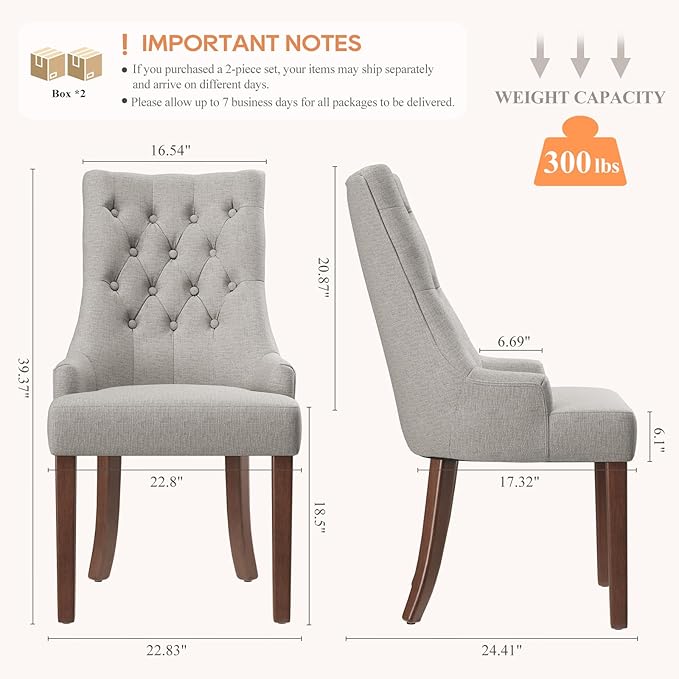 COLAMY Wingback Upholstered Dining Chairs Set of 4, Fabric Side Dining Room Chairs with Tufted Button, Living Room Chairs for Home Kitchen- Light Grey