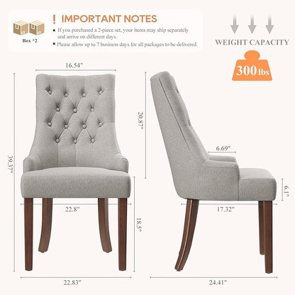 COLAMY Wingback Upholstered Dining Chairs Set of 4, Fabric Side Dining Room Chairs with Tufted Button, Living Room Chairs for Home Kitchen- Light Grey