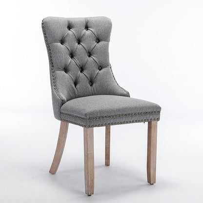 Ball & Cast Contemporary Upholstered Dining Chairs Set of 2, Button Tufted Kitchen Side-Chairs with Hang Ring & Nailhead Trims & Solid Wood Legs, 2-Piece Backrest Traditional Chair, Linen Gray