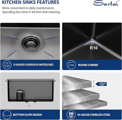 Sarlai Outdoor Kitchen Sink - 21 Inch Black Drop Bar RV Sink with Pull-out Faucet Gunmetal Black Drop In Workstation 21 x 20 Topmount Stainless Steel 16 Gauge Single Bowl Bar Prep Outdoor Sinks Basin