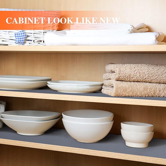 Mcrbeay Shelf Liners for Kitchen Cabinets, 12" x 120", Non Adhesive Shelf Liner, Non-Slip Kitchen Drawer Liners, Waterproof Durable Cabinet Liners for Shelves, Pantry, Dark Gray