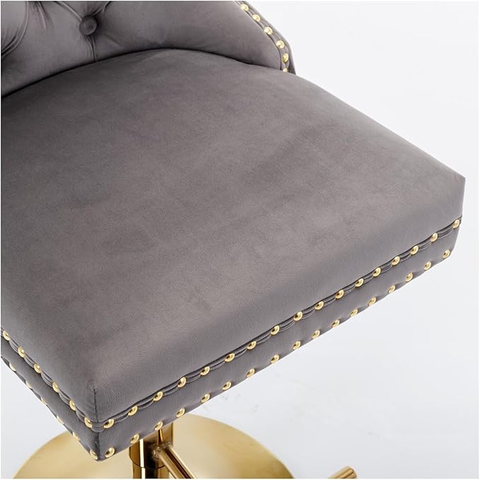 Thick Golden Swivel Velvet Barstools Adjusatble Seat Height from 27-35 Inch, Modern Upholstered Bar Stools with Backs Comfortable Tufted for Home Pub and Kitchen Island