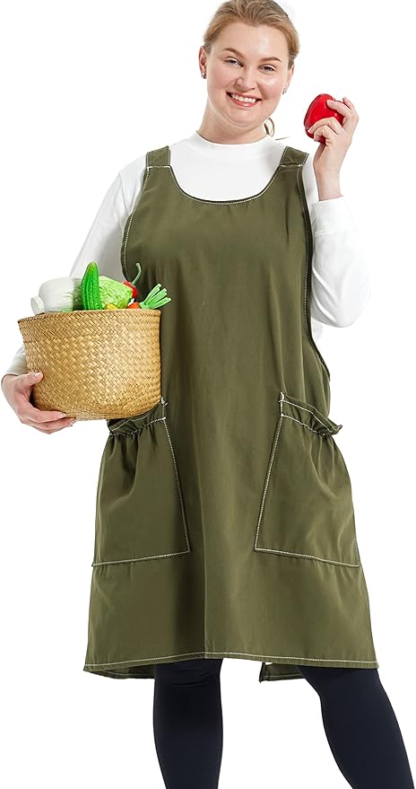 Big Plus Size Aprons for Women with Pockets Cotton Linen Baking Kitchen Cooking