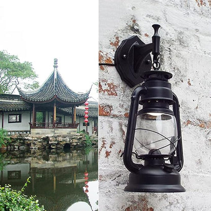 Futchoy FIKNEE Rustic Wall Lantern Light - Retro Antique Vintage Lamp - Porch & Outdoor Wall Sconce - Black