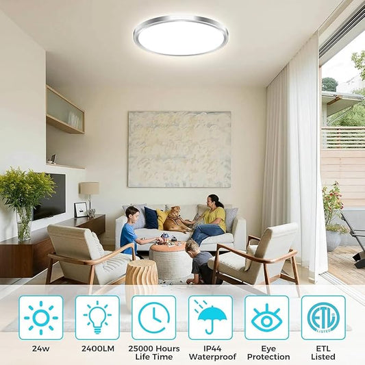 zemty 2Pack LED Ceiling Light Fixture, 6.5-Inch 12W 1200lm Small Flush Mount Light, Adjustable 3000K 4000K 6500K Color Temperatures, Round Flat Recessed Lamp for Kitchen Closet Hallway Laundry, Nickel