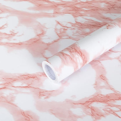 practicalWs White/Pink Marble Contact Paper Granite Peel and Stick Countertops Self-Adhesive Wallpaper Cabinets Drawer Shelf Wall Crafts Wall Paper Decorations 17.7 in x 393.7 in