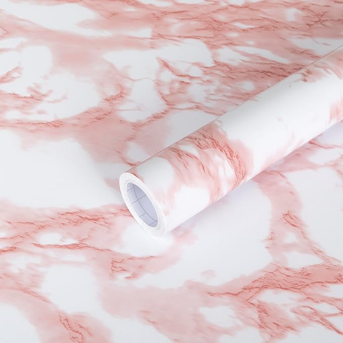 practicalWs White/Pink Marble Contact Paper Granite Peel and Stick Countertops Self-Adhesive Wallpaper Cabinets Drawer Shelf Wall Crafts Wall Paper Decorations 35.4 in x 118 in