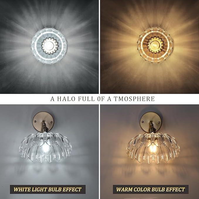 Shenmoyl Semi Flush Mount Gold Hallway Lights Fixture with Clear Scindapsus Glass, Bulb Included, 4.72" Base Vintage Ceiling Light for Porch, Kitchen, Bedroom