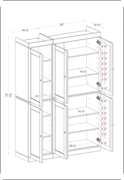 Palace Imports Solid Wood Kitchen Pantry Cabinet 71.5" Tall, 48.5" Wide – Freestanding Storage Cabinet with Adjustable Shelves – Black, Renewable Eco-Friendly 100% Wood, Made in Brazil