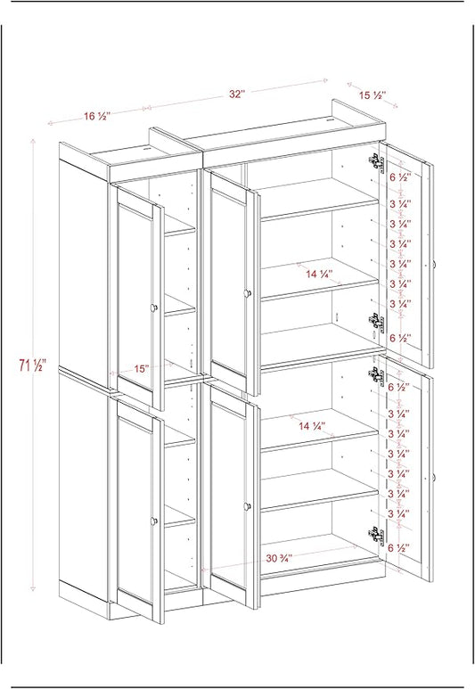 Palace Imports Solid Wood Kitchen Pantry Cabinet 71.5" Tall, 48.5" Wide – Freestanding Storage Cupboard with Adjustable Shelves – Teal Blue, Renewable Eco-Friendly 100% Wood, Made in Brazil