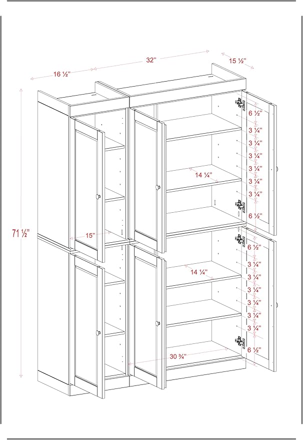 Palace Imports Solid Wood Kitchen Pantry Cabinet 71.5" Tall, 48.5" Wide – Freestanding Storage Cabinet with Adjustable Shelves – Antique Blue, Renewable Eco-Friendly 100% Wood, Made in Brazil