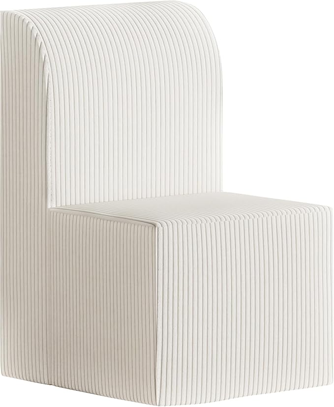 Corduroy Upholstered Armless Dining Chair, Modern Comfortable Dining Room Chair Side Leisure Chairs with Mid Back for Dining Room Kitchen Bedroom Reading Room, No Assemble, Beige