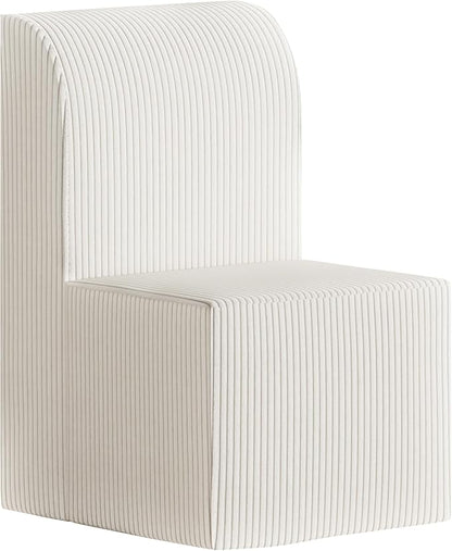 Modern Corduroy Upholstered Armless Dining Chair, Comfortable Dining Room Chair Side Leisure Chairs with Mid Back for Dining Room Kitchen Bedroom Reading Room, No Assemble, Beige