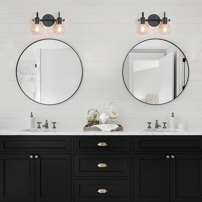 KSANA Black Bathroom Light Fixtures, 2-Light Modern Farmhouse Black Vanity Lights with Clear Glass Shade Over Mirror for Hallway, Kitchen, Bedroom, and Living Room