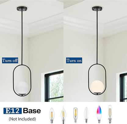 Matte Black Globe Pendant Light – 5.9" Glass Shade Mid Century Modern Hanging Light Fixture, Hardwired Ceiling Pendant for Kitchen Island, Hallway, Entryway, Bathroom, Closet