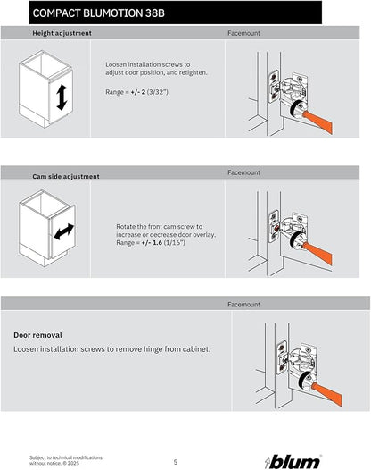 Blum Compact Soft-Close Bluemotion Variable 1-3/8" Overlay Hinge (4 Hinges)