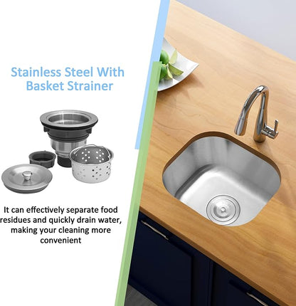 Bar Sink, 14" x 12" x 8" Undermount Kitchen Sink, T-304S Stainless Steel RV Kitchen Sinks, Small Kitchen Sinks With Sink Drain Strainer, Use at Rv, Bar,Outdoor, Laundry and Utility,Bathroom