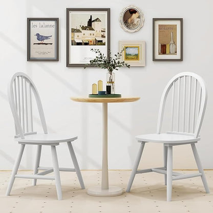 SIMOE Dining Chairs Set of 2, Farmhouse Wooden Kitchen Chairs with Spindle Back, Solid Wood Legs, Windsor Dining Chairs for Kitchen and Dining Room, White
