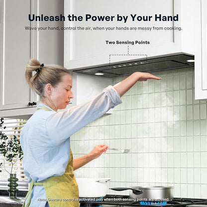 VIKIO HOME Range Hood Insert 30 Inch - Built-in 900 CFM Ducted/Ductless Range Hood with 3 Speed Fan, Black Stainless Steel & Tempered Glass with Gesture Sensing &Touch Control for Over Kitchen Stove