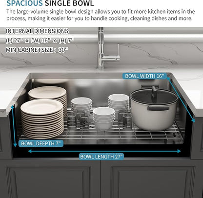 Kitsitchen RV Ktichen Sink, 27" x 16" x 7" Stainless Steel Undermount Kitchen Sinks with Sink Drain Strainer & Bottom Gird, Single Bowl Kitchen Sink Used At RV, Outdoor,Bathroom,Camper