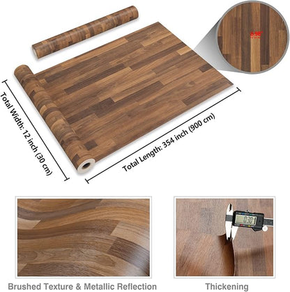CRE8TIVE Brown Butcher Block Contact Paper Self Adhesive Shiplap Peel and Stick Wallpaper Waterproof Removable Wood Grain Vinyl Wrap for Countertops, Table Desk Top 12"x354"