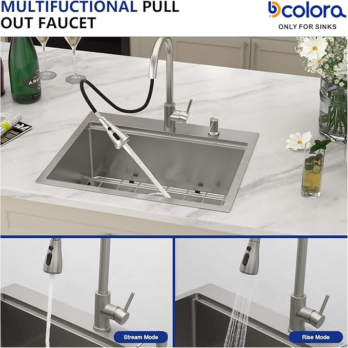 Dcolora 25 In. Drop In Kitchen Sink With Faucet Topmount Wet Bar Sink Workstation Stainless Steel Small Kitchen Sinks Single Bowl 25"×20"×10"