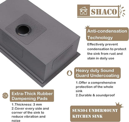SHACO 33 Inch Black Undermount Kitchen Sink, 33x19 Gunmetal Black Stainless Steel Workstation Single Bowl Basin Wet Prep Undermount Kitchen Sink with Cutting Board