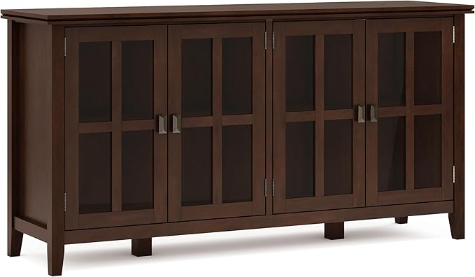 SIMPLIHOME Artisan SOLID WOOD 66 Inch Wide Contemporary Wide 4 Door Storage Cabinet in Russet Brown, For the Living Room, Entryway and Family Room