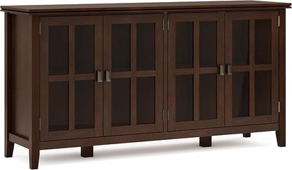 SIMPLIHOME Artisan SOLID WOOD 66 Inch Wide Contemporary Wide 4 Door Storage Cabinet in Russet Brown, For the Living Room, Entryway and Family Room
