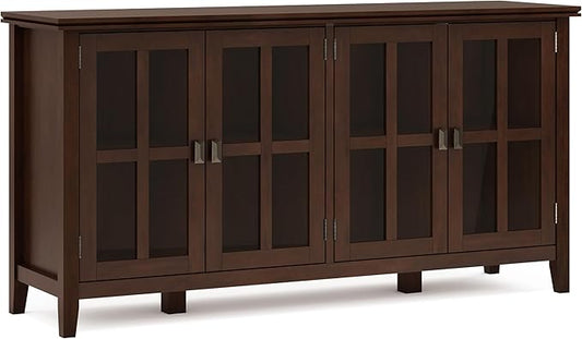 SIMPLIHOME Artisan SOLID WOOD 66 Inch Wide Contemporary Wide 4 Door Storage Cabinet in Russet Brown, For the Living Room, Entryway and Family Room