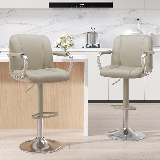 MALOL Set of 4 Beige Counter Chairs with Backs – Adjustable Swivel High Chairs for Kitchen Island, Modern Seating, Taburetes para Barra de Cocina, Island Stools for Dining & Home Bar (2 Boxes)