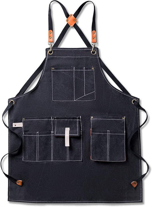 Aoomzoon Canvas Aprons for Men Chef Apron, Work Apron with Large Pockets - 16oz Heavy Duty Cross Back, BBQ, Cooking