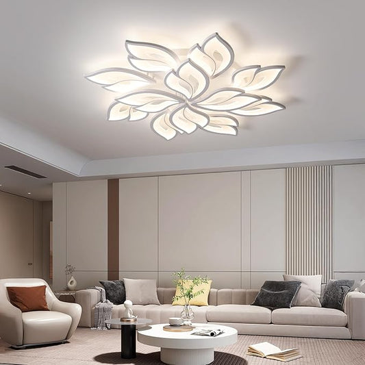 JAYMP 35.4" Flower Shaped Ceiling Light Dimmable Modern Ceiling Lamp Remote Control LED Lighting Fixture for Living Room Kitchen Dining Room (White/12 Petals)