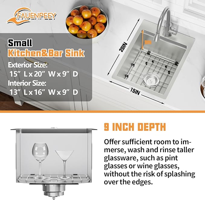 15x20In Kitchen And Bar Workstation Sink- Small Stainless Steel Drop In Single Bowl Bar Sink Built-in Ledge Topmount Workstation Sink With Accessory-SS Grid Cutting Board,Silicon Mat,Drain Assembly
