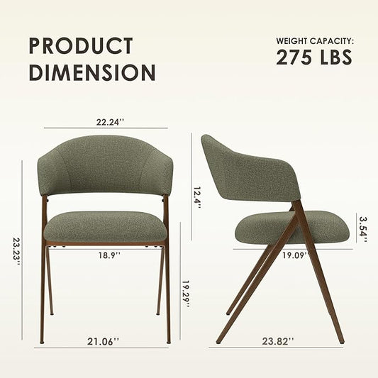 COLAMY Dining Chairs Set of 2, Mid Century Modern Dining Room Kitchen Dinner Chairs with Iron Legs, Open Back and Padded Seat, for Living Room/Bedroom/Restaurant/Cafe, Green
