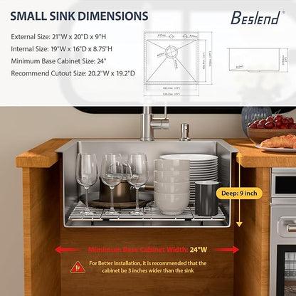 21 Outdoor Kitchen Sink - Beslend Outdoor Sink 21x20 Bar Sink RV Sinks Drop In, 16 Gauge Stainless Steel Topmout Kitchen Sinks Wet Bar Sinks Square Single Bowl Above Counter Indoor Outdoor