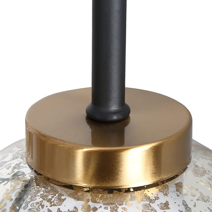 KSANA Dining Room Light Fixture, Modern Metal Black Gold Chandelier for Kitchen Island with Mercury Glass Shades, 27.5"