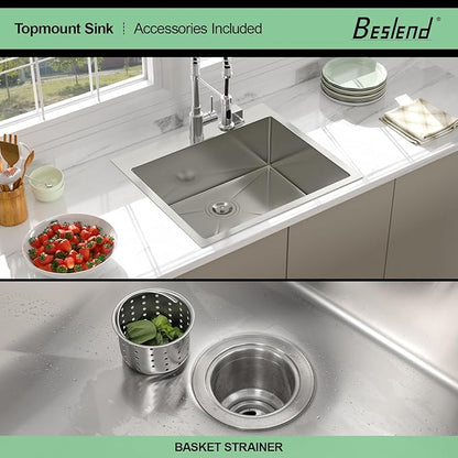 25 Drop In Kitchen Sink - Beslend 25x22 Inch Kitchen Sink Drop In Stainless Steel Sinks Topmount 16 Gauge 9" Deep Single Bowl Above Counter Sinks Dish Basin, Sink Only