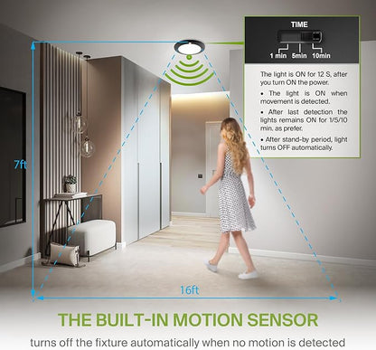 ASD 6 Inch Motion Sensor LED Disk Lights - 15W 120V 2700-5000K Black Dimmable Flush Mount Ceiling Light Fixture, Low Profile Surface Mount Disc Lights, Junction Box & Can, ETL, Energy Star, 6 Pack