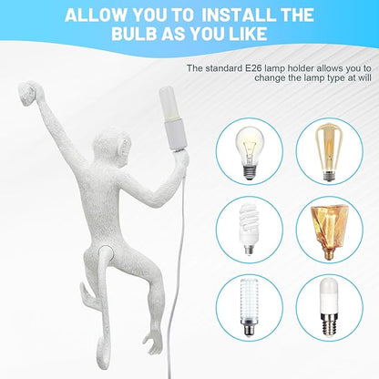 Monkey Wall Lingt, Creative Monkey Shape Plug in Wall Sconces, Industrial Retro Indoor Decorative Animal Light Fixture for Bedroom, Living Room, Childrens Room and Home Decoration
