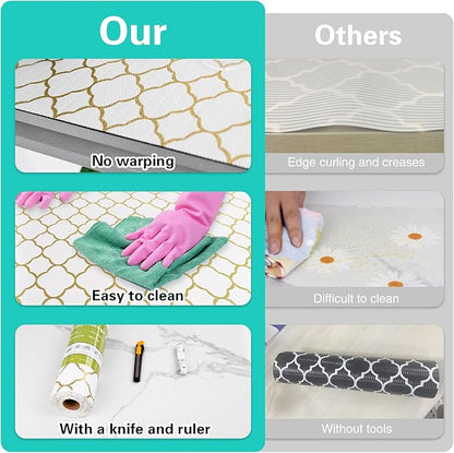 Drawer and Shelf Liner for Kitchen Cabinet,Non-Adhesive Cabinet Liner 18in x 10FT,Waterproof Shelf Paper Non-Slip Mats Cupboard Liners Contact Protect Dresser/Shelves/Table-Golden Lantern