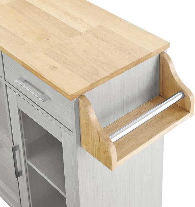 Modway Culinary Rolling Kitchen Cart with Storage in White Natural - 3 Tiers Kitchen Island on Wheels with Spice Rack, Functional as a Coffee Station, Bar Cabinet or Butcher Block Island