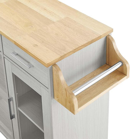 Modway Culinary Rolling Kitchen Cart with Storage in White Natural - 3 Tiers Kitchen Island on Wheels with Spice Rack, Functional as a Coffee Station, Bar Cabinet or Butcher Block Island