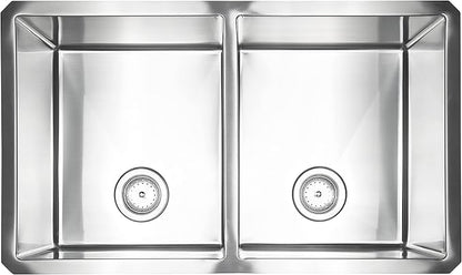 MSI 32 inch Undermount 50/50 Double Bowl 16 Gauge Stainless Steel Kitchen Sink and Strainer