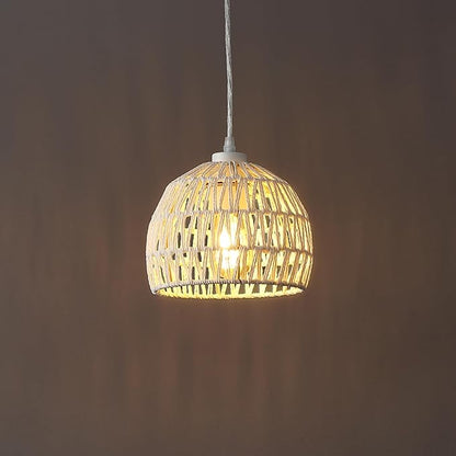 JONATHAN Y 8.25" Cream Modern Bohemian Woven Rope LED Pendant Light Fixture, Adjustable Dome Ceiling Lamp for Kitchen Island, Rope Shade, Coastal Farmhouse Decor (JYL6512C)