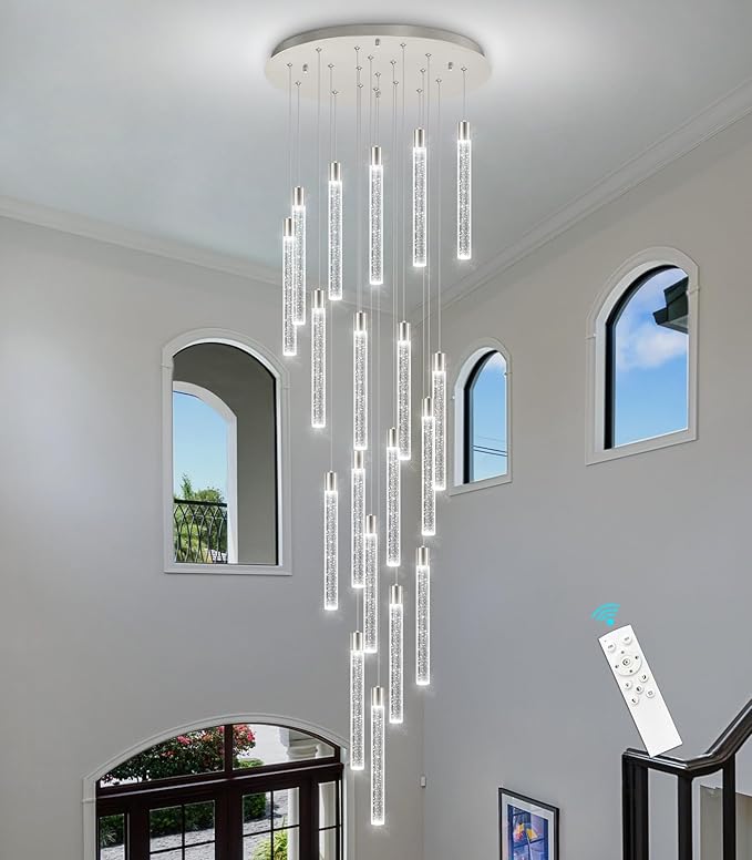 19-Light Long Large Modern Led Crystal Chandeliers Modern Spiral Chandeliers High Ceilings Chandelier for Staircase Foyer Chrome