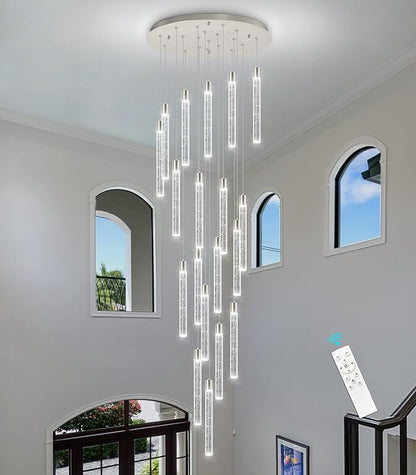 19-Light Long Large Modern Led Crystal Chandeliers Modern Spiral Chandeliers High Ceilings Chandelier for Staircase Foyer Chrome