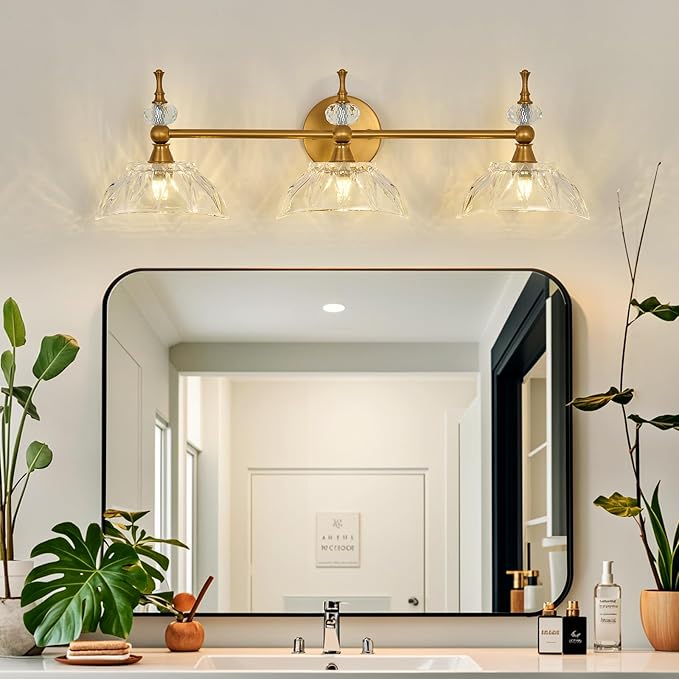 Vintage Bathroom Light Fixtures Gold Bathroom Vanity Light with Glass Shade G9 Bulb Wall Sconces Lighting for Bedroom Living Room Kitchen Hallway